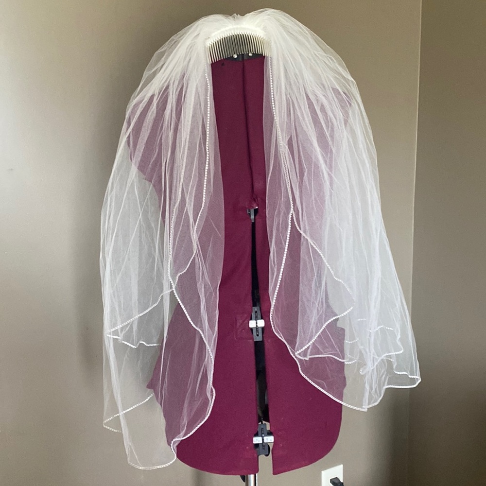 Two Tier Bridal Wedding Veil with Rhinestone Edging